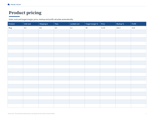 Preview of Printable Markup Percentage Calculator